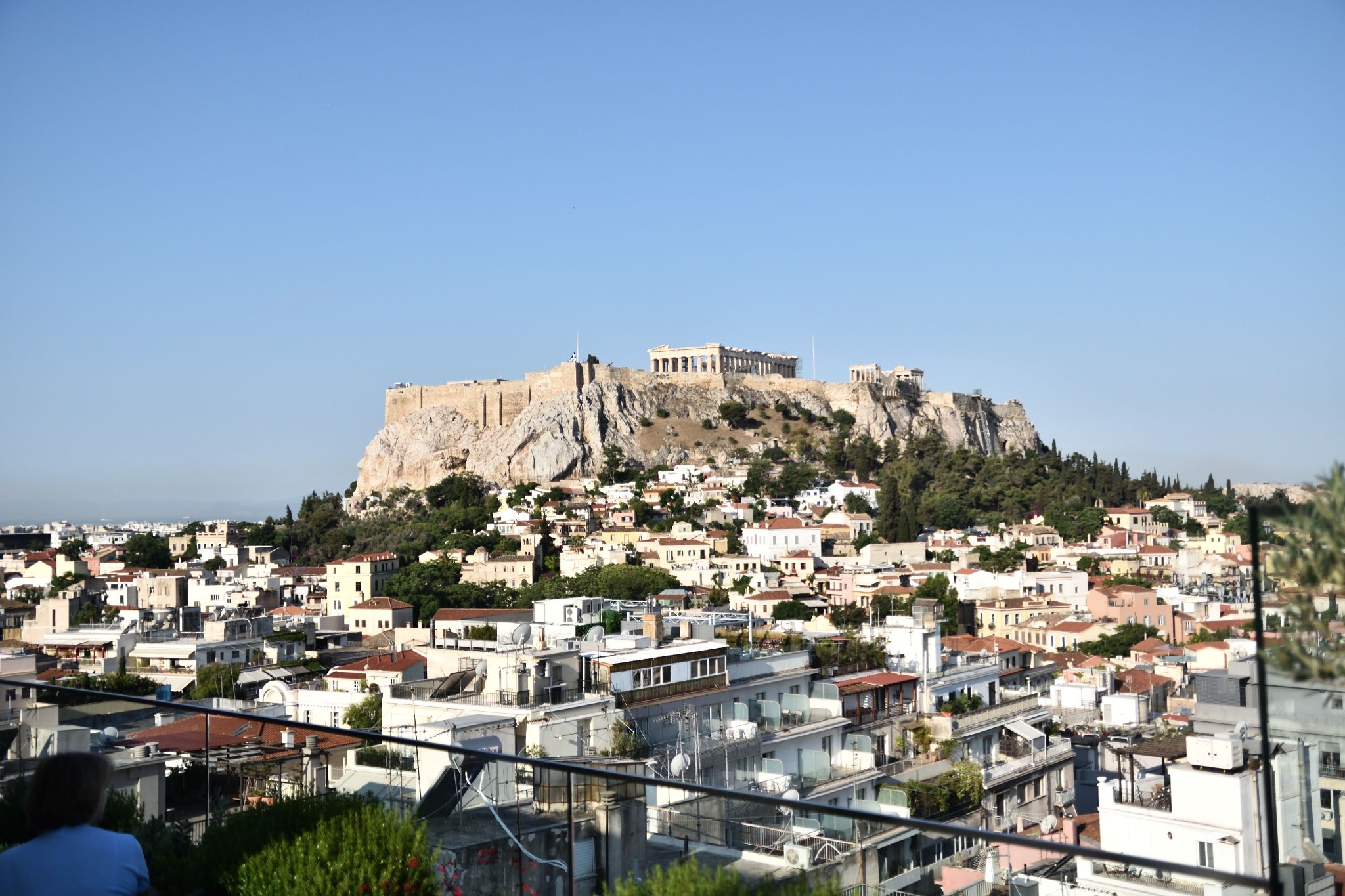 Athens, Greece. The Parthenon in the Athenian Acropolis above the hill surrounded by the city